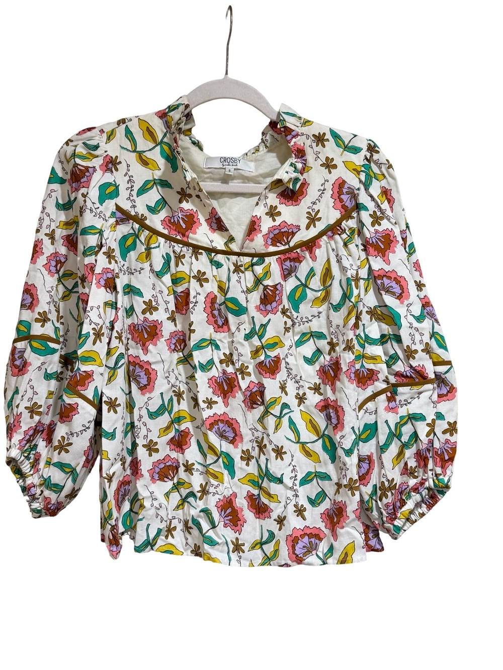 πΈβ CROSBY by Mollie Burch Rosie Top β Woodcut Floral Print Size Small - Picture 3 of 10